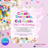 Create, Decorate, Celebrate - Cookies Cupcakes Birthday Party Invitation - Printable, Edit in Canva