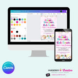 Create, Decorate, Celebrate - Cookies Cupcakes Birthday Party Invitation - Printable, Edit in Canva