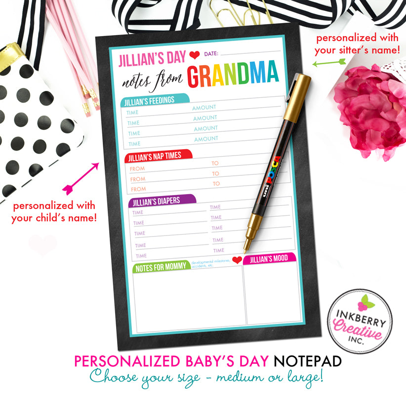 Baby's Day - Personalized Babysitter Notepad