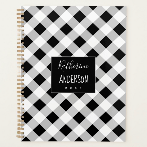 Black and White Plaid Check Planner