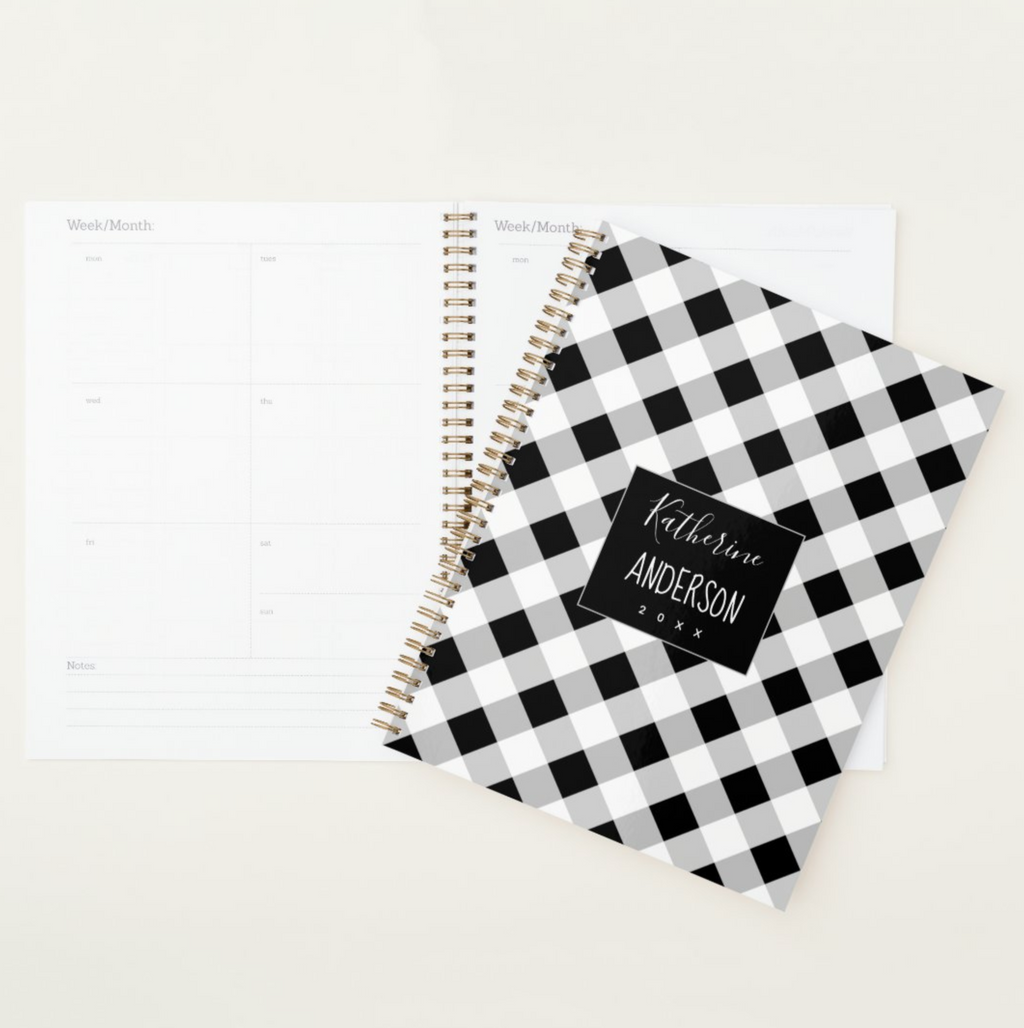 Black and White Plaid Check Planner