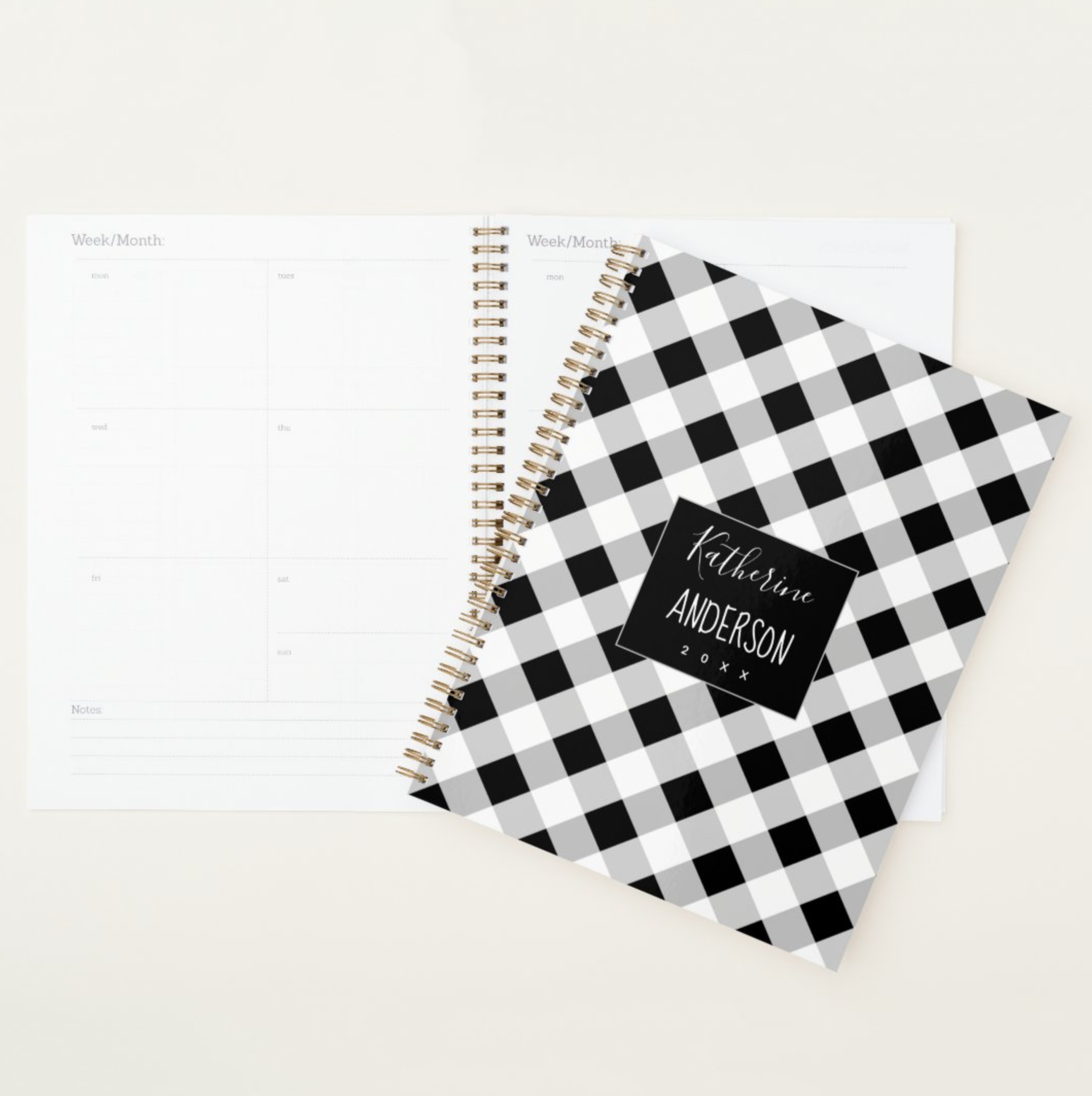 Black and White Plaid Check Planner