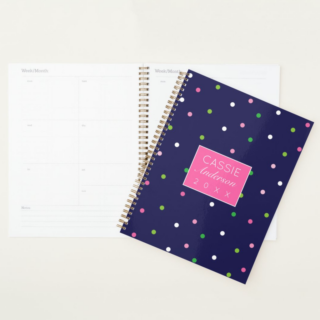 Navy Blue Colorful Dot Planner