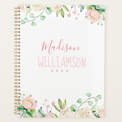 Painted Pink and Green Floral Planner