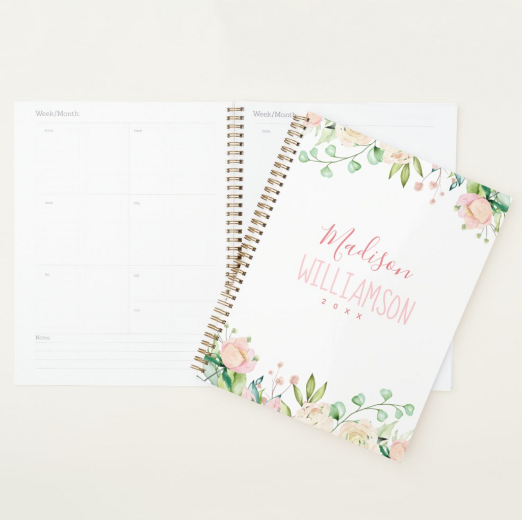 Painted Pink and Green Floral Planner