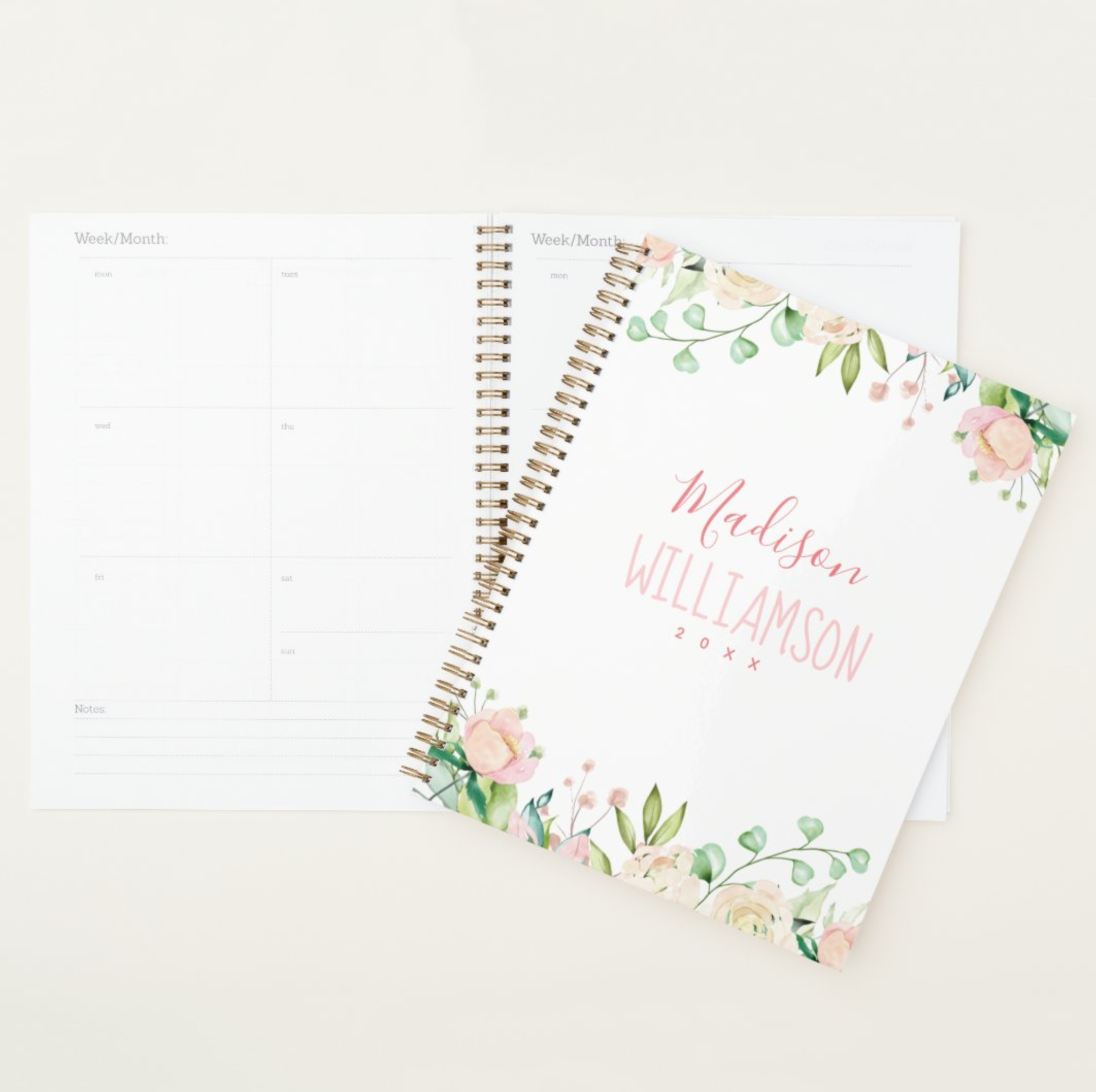 Painted Pink and Green Floral Planner