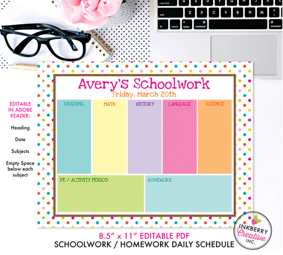Printable Kids Weekly Schoolwork Planner and To Do List - Instant Download, Editable PDF, Printable Daily Weekly Planner for Kids - Homework, School, Chores