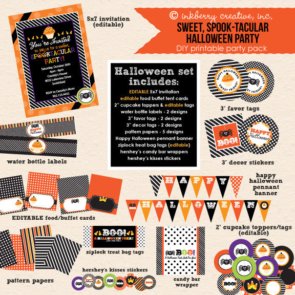 ON SALE!!! Sweet Spooktacular Kids' Halloween Party - DIY Printable Party Pack - inkberrycards