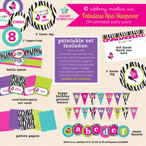 Fabulous Spa Sleepover Birthday Party Invitation - inkberrycards