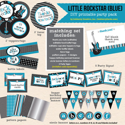 Little Rockstar Boy's Birthday - DIY Printable Party Pack - inkberrycards