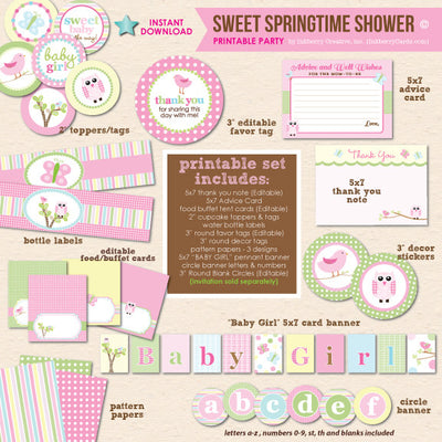 Sweet Springtime Baby Shower - DIY Printable Party Pack - inkberrycards