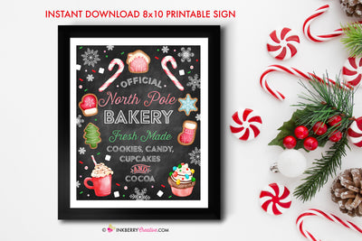 North Pole Bakery Printable Sign - Chalkboard Christmas Baking Kitchen Sign - Christmas Cookies, Candy, Cupcakes, Hot Cocoa, Hot Chocolate