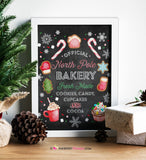 North Pole Bakery Printable Sign - Chalkboard Christmas Baking Kitchen Sign - Christmas Cookies, Candy, Cupcakes, Hot Cocoa, Hot Chocolate