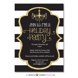 Black White Stripe Gold Glitter Holiday Party Invitation - inkberrycards