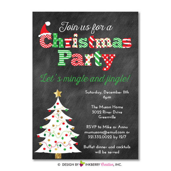Chalkboard Christmas Tree Christmas Party Invitation - inkberrycards
