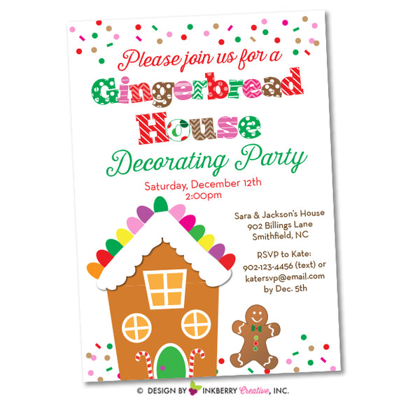Christmas Gingerbread House Decorating Party Invitation - inkberrycards