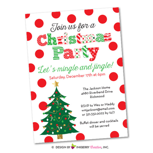 Festive Polka Dot Christmas Party Invitation - inkberrycards