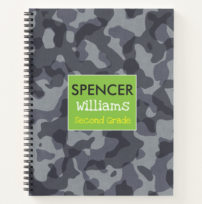 Black & Gray Camouflage - Personalized Notebook