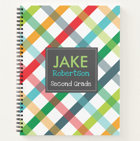 Bold Summer Plaid - Personalized, Custom Notebook