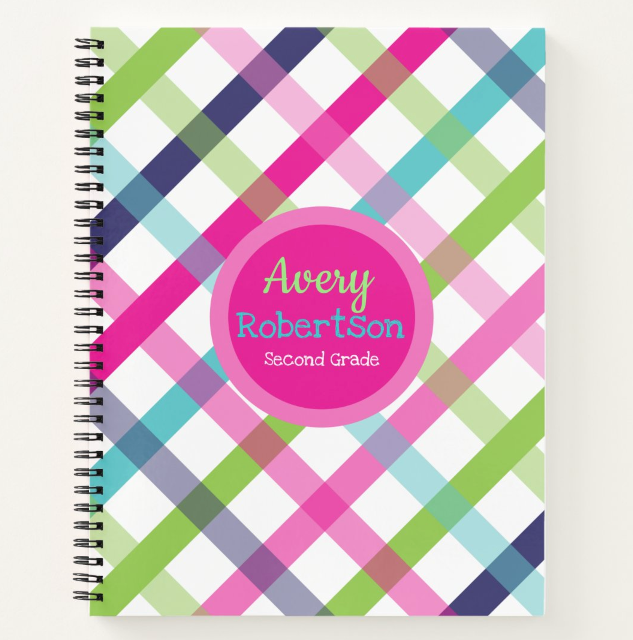 Bold Summer Plaid - Personalized, Custom Notebook