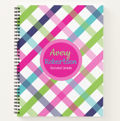 Bold Summer Plaid - Personalized, Custom Notebook