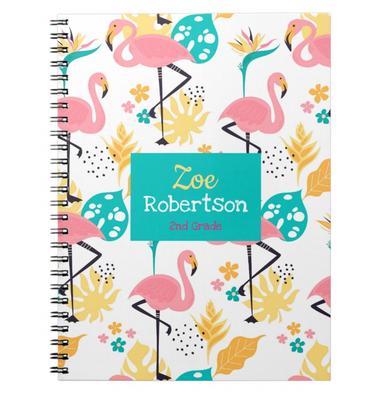 Fancy Flamingo - Kids Personalized, Custom Notebook - Homework, School, Durable Spiral Notebook for Back to School