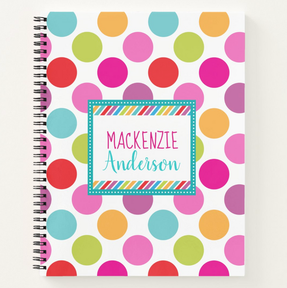 Tutti Fruity Polka Dot - Girl's Custom, Personalized Notebook