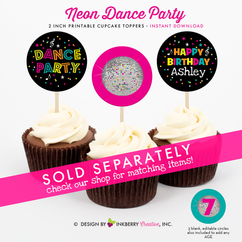 Neon Dance Birthday Party - DIY Printable Party Pack - inkberrycards
