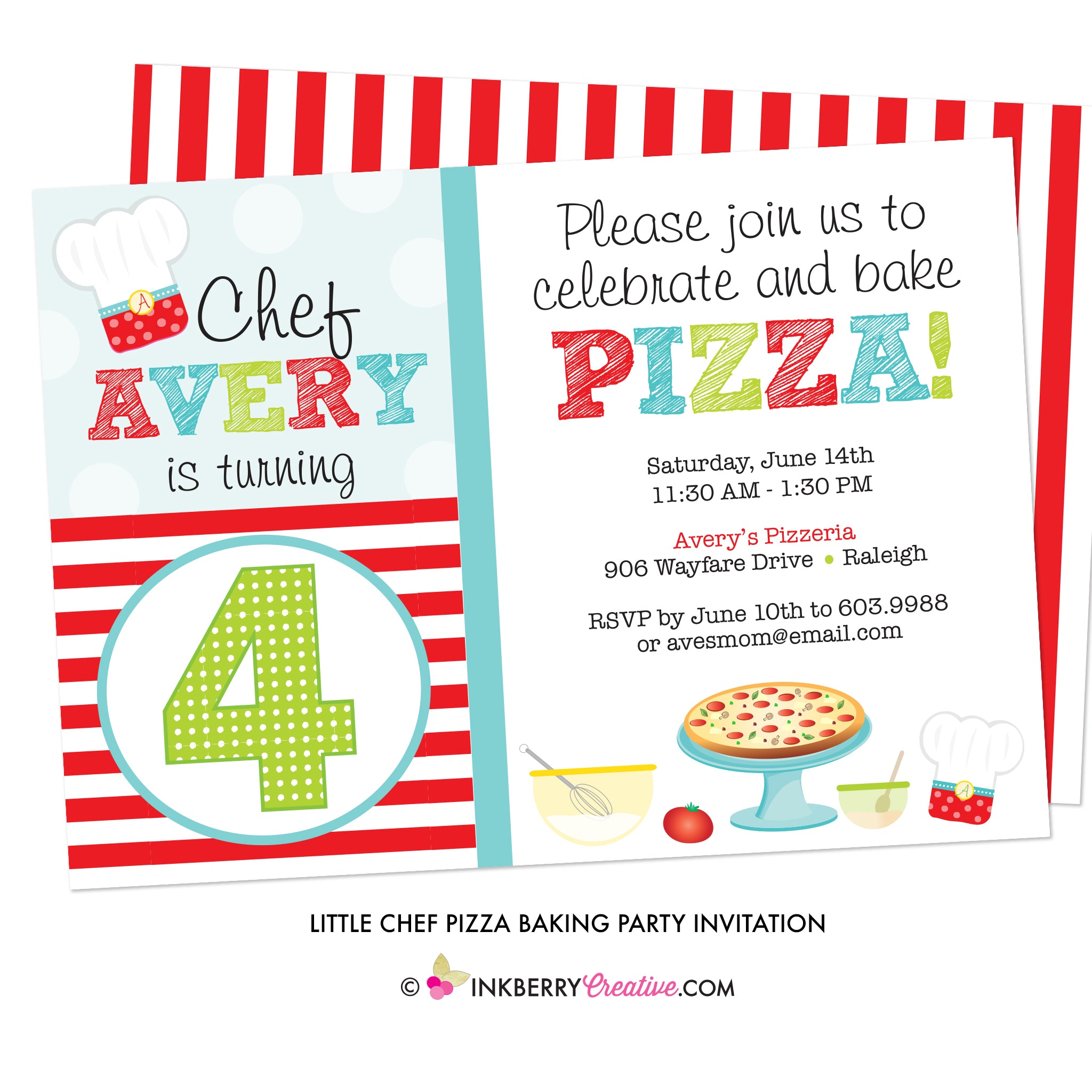 Little Chef Pizza Baking Birthday Party Invitation - inkberrycards