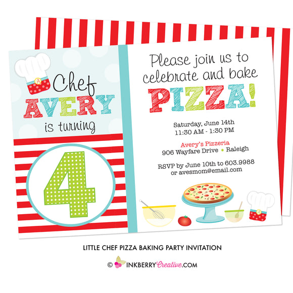 Little Chef Pizza Baking Birthday Party Invitation - inkberrycards
