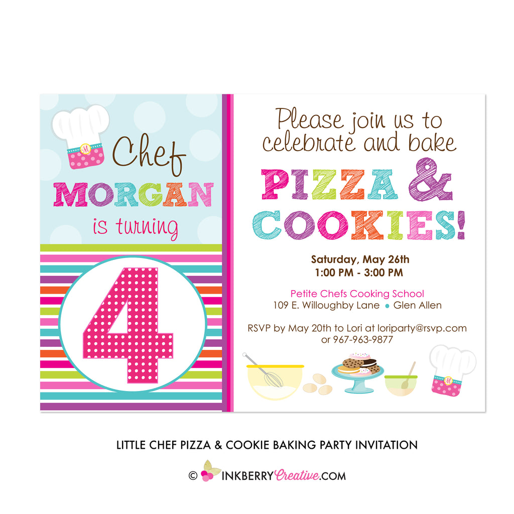 Little Chef Pizza & Cookies Baking Birthday Party Invitation - inkberrycards