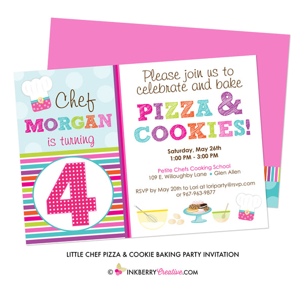 Little Chef Pizza & Cookies Baking Birthday Party Invitation - inkberrycards