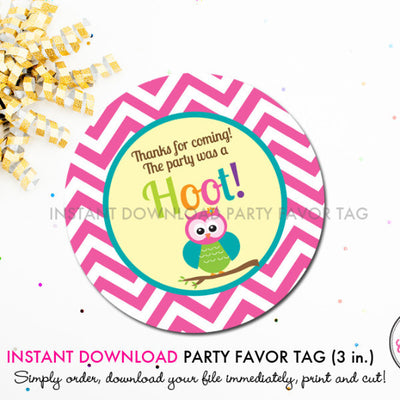 Bright Chevron Owl - Printable 3 inch Birthday Party Favor Tags - Instant Download PDF File - inkberrycards