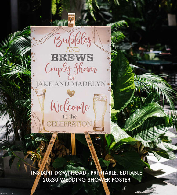 Bubbles and Brews Shower - Welcome Sign - Printable, Editable