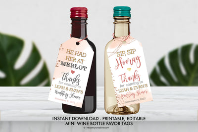 Bubbles and Brews Shower - Wine Bottle Gift Tags - Printable, Editable