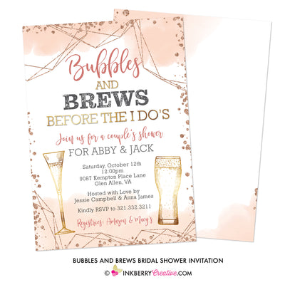 Bubbles and Brews Rose Gold Bridal Shower Invitation - inkberrycards
