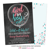 Confetti Balloon Gender Reveal Party Invitation (Chalkboard) - inkberrycards
