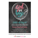 Confetti Balloon Gender Reveal Party Invitation (Chalkboard) - inkberrycards
