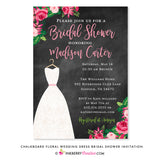Chalkboard Floral Wedding Dress Bridal Shower Invitation - inkberrycards