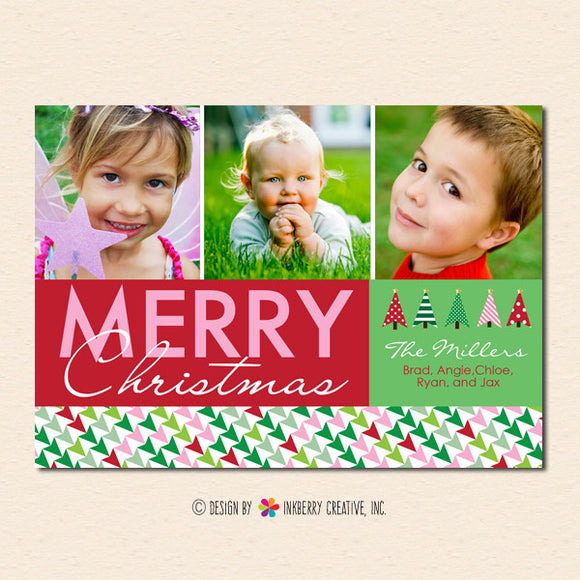 Geometric Christmas Trees Christmas Photo Card - inkberrycards