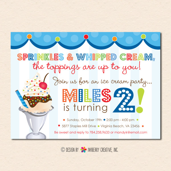 Sprinkles on Top, Ice Cream Sundae Birthday Party Invitation (Boys) - Sprinkles, Sundae, Ice Cream Party Invite