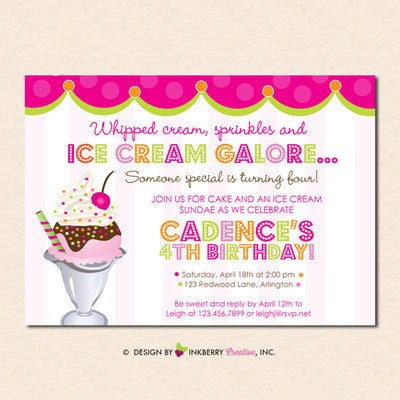 Sprinkles on Top, Ice Cream Sundae Birthday Party Invitation - Sprinkles, Sundae, Ice Cream Party Invite