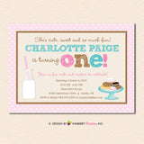 Milk and Cookies Party Invitation - Girls Pink Chocolate Chip Milk Cookies Birthday Party Invite - Digital File OR Printed Cardstock Cards