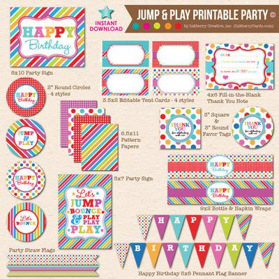 Jump, Play and Bounce - DIY Printable Party Pack - inkberrycards