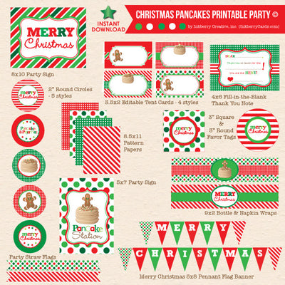 Christmas Pancakes & Pajamas Party - DIY Printable Party Pack - inkberrycards