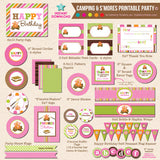 Girls S'mores and Camping Birthday Party Invitation - inkberrycards