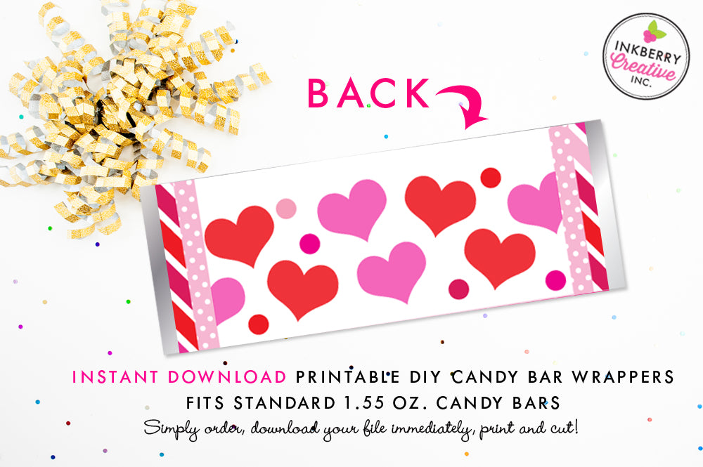 Hearts, Dots and Stripes Valentine's Day Candy Bar Wrapper - Instant Download Valentine for Kids (DIY/Digital File to Print Your Own)