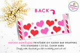Hearts, Dots and Stripes Valentine's Day Candy Bar Wrapper - Instant Download Valentine for Kids (DIY/Digital File to Print Your Own)