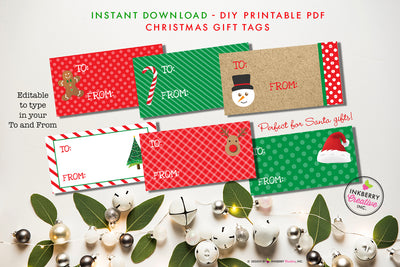 PRINTABLE Christmas Gift Labels Stickers Tags - To From Christmas Gift Tags - Santa Gift Tags Labels - Instant Download Labels - Digital File, Editable PDF - Add Your Text