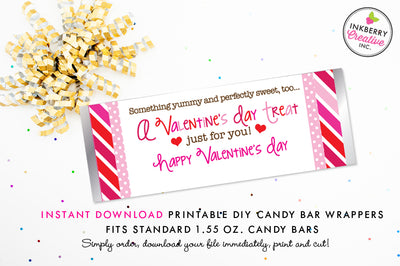 Hearts, Dots and Stripes Valentine's Day Candy Bar Wrapper - Instant Download Valentine for Kids (DIY/Digital File to Print Your Own)